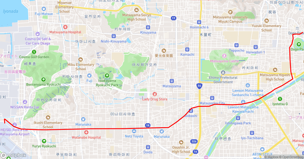 마쓰야마공항 도고온천 라이딩 경로